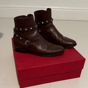 Valentino Brown Leather Ankle Boots with Studs